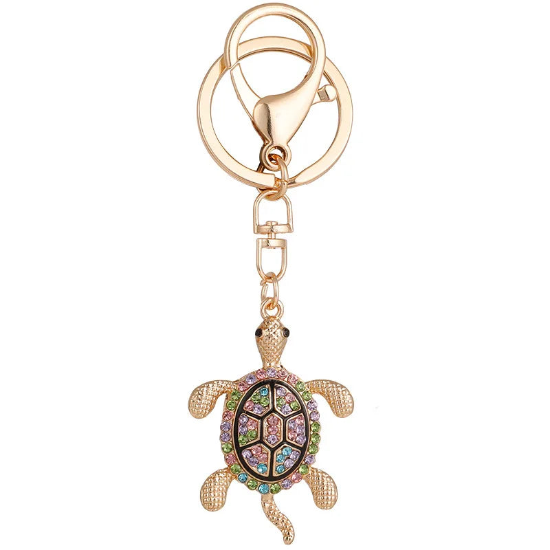 Cute Ocean Animal Turtle Car Key Ring Accessory Bling Rhinestone Crystal Sea Turtle Keychain for Gift