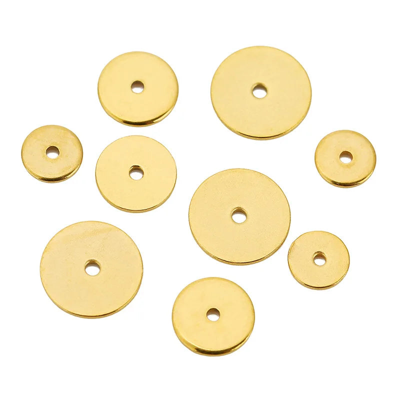 Diy Jewelry Making Stainless Steel Flat Spacer 6 8mm Gold Color Loose Large Hole Charm Beads for Bracelet Beaded Pen