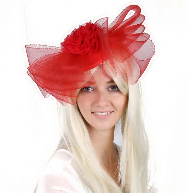 Stage Performance Red Head Flower Bride Festival Gathering Jockey Club Cheongsam Retro Mesh Hair Accessories for Women