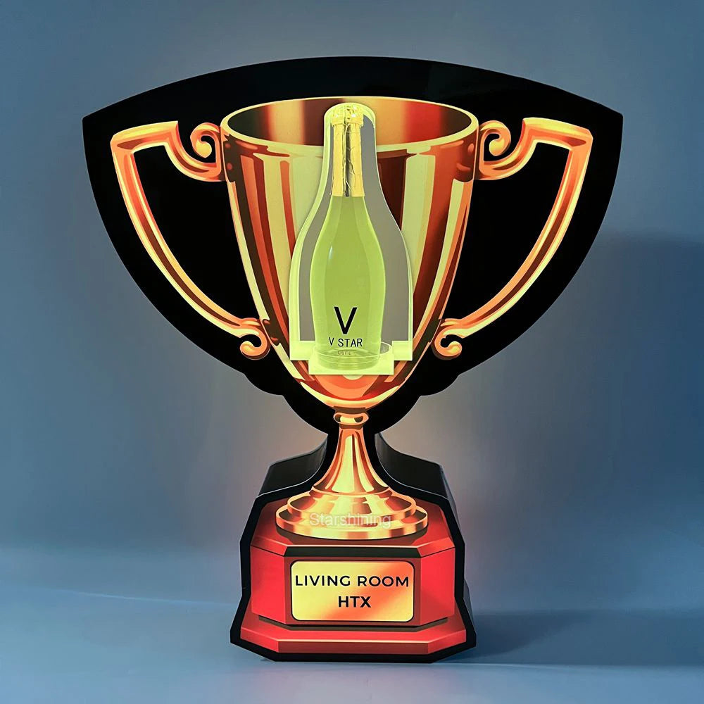 Wholesale OEM Cup Trophy Shape LED Bottle Presenter Carrier Glorifier Display VIP champagne Holder Sign for Night Club Lounge