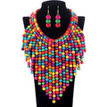 XD20210305 Bohemian Style Fashion Multi Beads Jewelry Set Wooden Beads Necklace Earrings Set Women Wood Jewelry Set