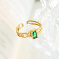 Fashion Men Women Zircon Rings Gold Pvd Stainless Steel Jewelry Square Gemstone Ring