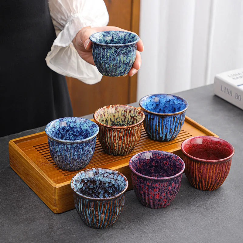 Japanese Retro Kiln Transformed Tea Mug 120ml Handmade Ceramic Kung Fu Cup Master Cup Pottery Drinkware Tableware Porcelain Mug
