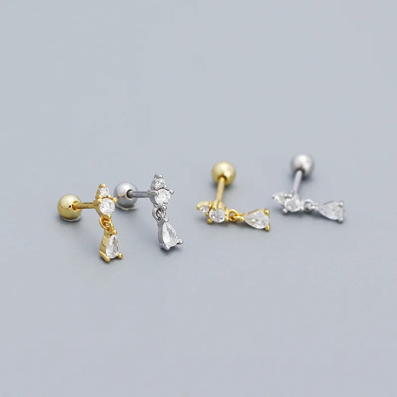 Wholesale Silver Jewelry S925 Silver Screw Stud Earrings Jewelry Women Minimalist Sterling Silver Zircon Stud Earrings Women