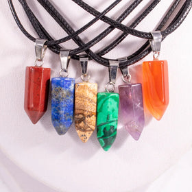 Stainless Steel Natural Stone Hexagonal Bullet Pendant Necklace Druzy Bullet Crystal Necklace Gemstone Jewelry