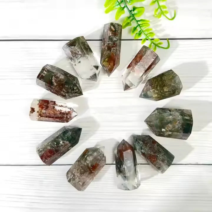 Wholesale Natural Green Ghost Quartz Crystal Point Healing Stone for Crystal Crafts Other Product Category