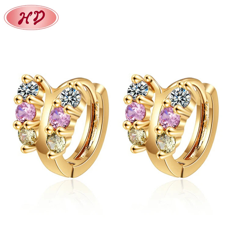 Custom New Elegant Butterfly Colorful Crystal Cz 18K Gold Women Huggie Earring Jewelry for Party