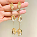 Gold Tassel Earrings Leaf Baroque Pearl Drop Long Earrings Retro Jewelry Earrings Womens