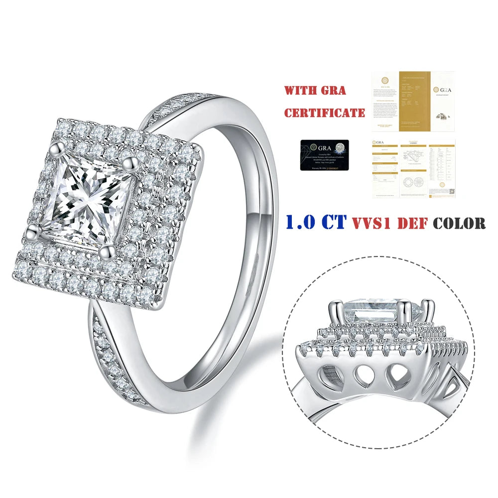 M93 Abiding Jewelry Square Cut Moissanite Diamond 925 Sterling Silver Custom Engagement Double Halo Ring With CZ