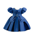 European Style Short Sleeved Princess Girl Evening Dress Elegant Party Girl Satin Dress  Blue  Baby Girl Birthday Dresses for 3Y