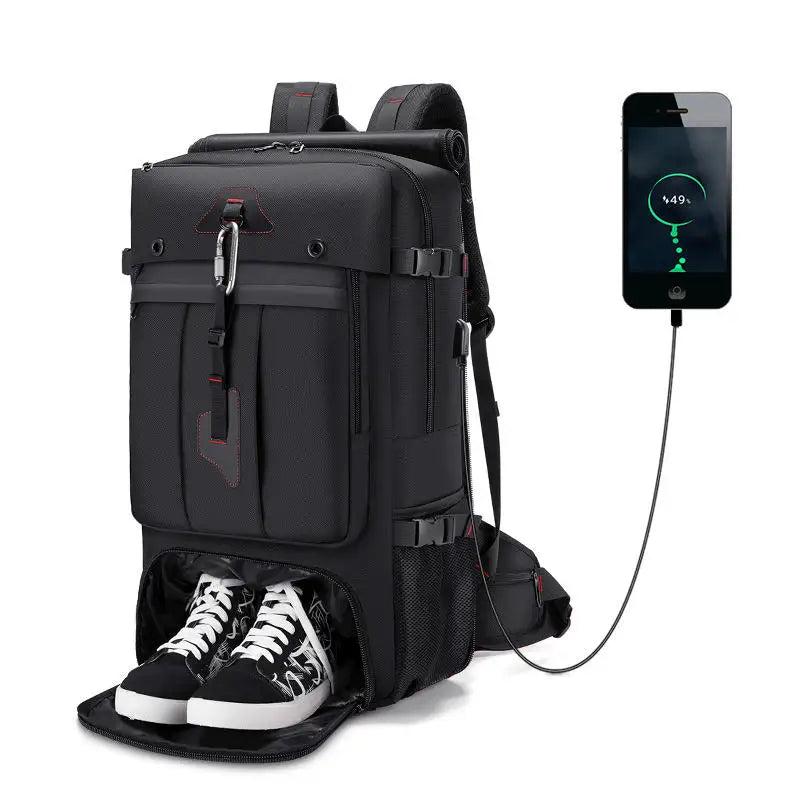 Best Fashion 35 Litre Large Black Mens Womens Canvas Travel Laptop Rucksack Backpack for Travelling with Shoe Compartment