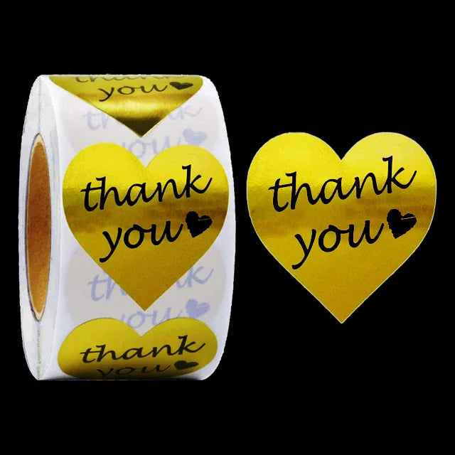 1.5" Valentines Gifts Heart Shape Thank You Adhesive Label for love Wedding Party Decorative Sealing Heart Stickers Roll