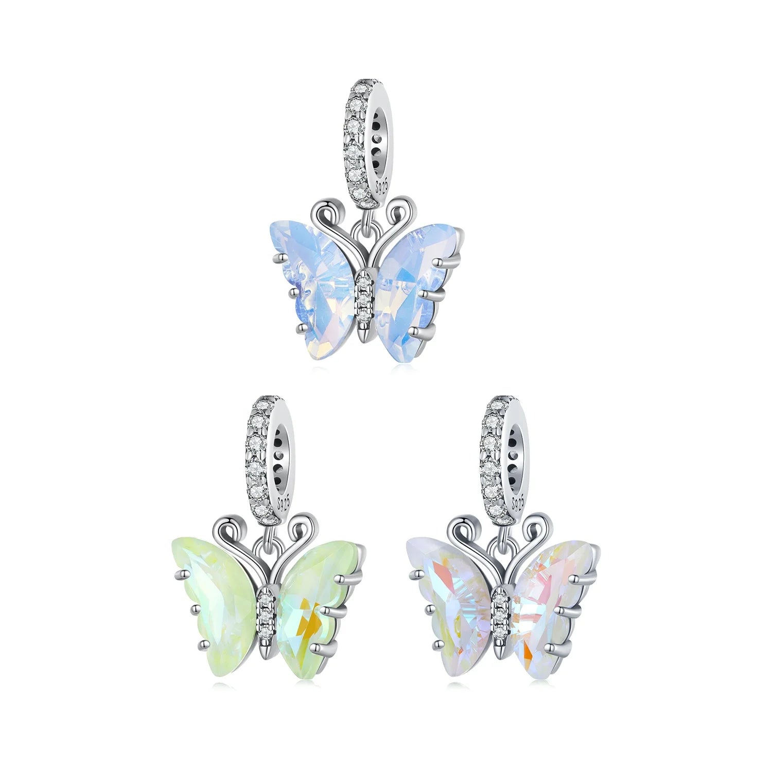 Wholesale 925 Sterling Silver Aurora Butterfly Pendant Fit Women DIY Jewelry Making Bracelet & Necklace Shiny Charms DIY SCC2305