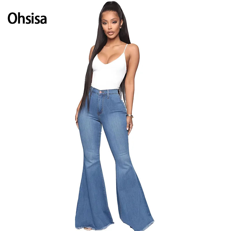 Hot Selling New Casual Stretch High Waist Boot Cut Polyester/Cotton Anti-Pilling Chemical Wash Flare 10 Color Women Jeans