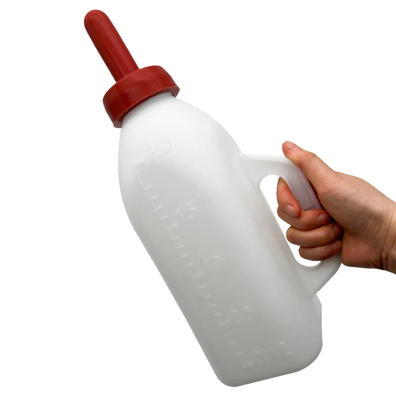 2L Calf Milk Bottle Cow Plastic Material Bottles for Milk With Handle and Red Rubber Nipples for Cows or Calf