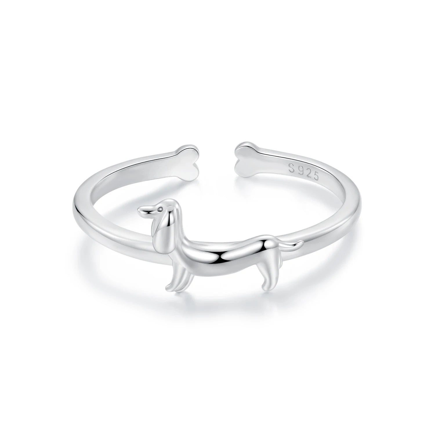 925 Sterling Silver Cute Dachshund Open Ring Pet Animal Band Adjustable Plated White Gold for Women Party Fine Jewelry SCR1029