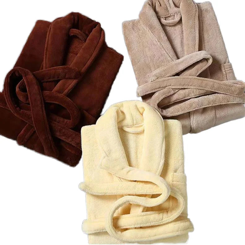 Wholesale Best Price Soft Thicken Plush Microfiber Fleece Bathrobe Unisex Bath Robes for Women Men with Custom logo
