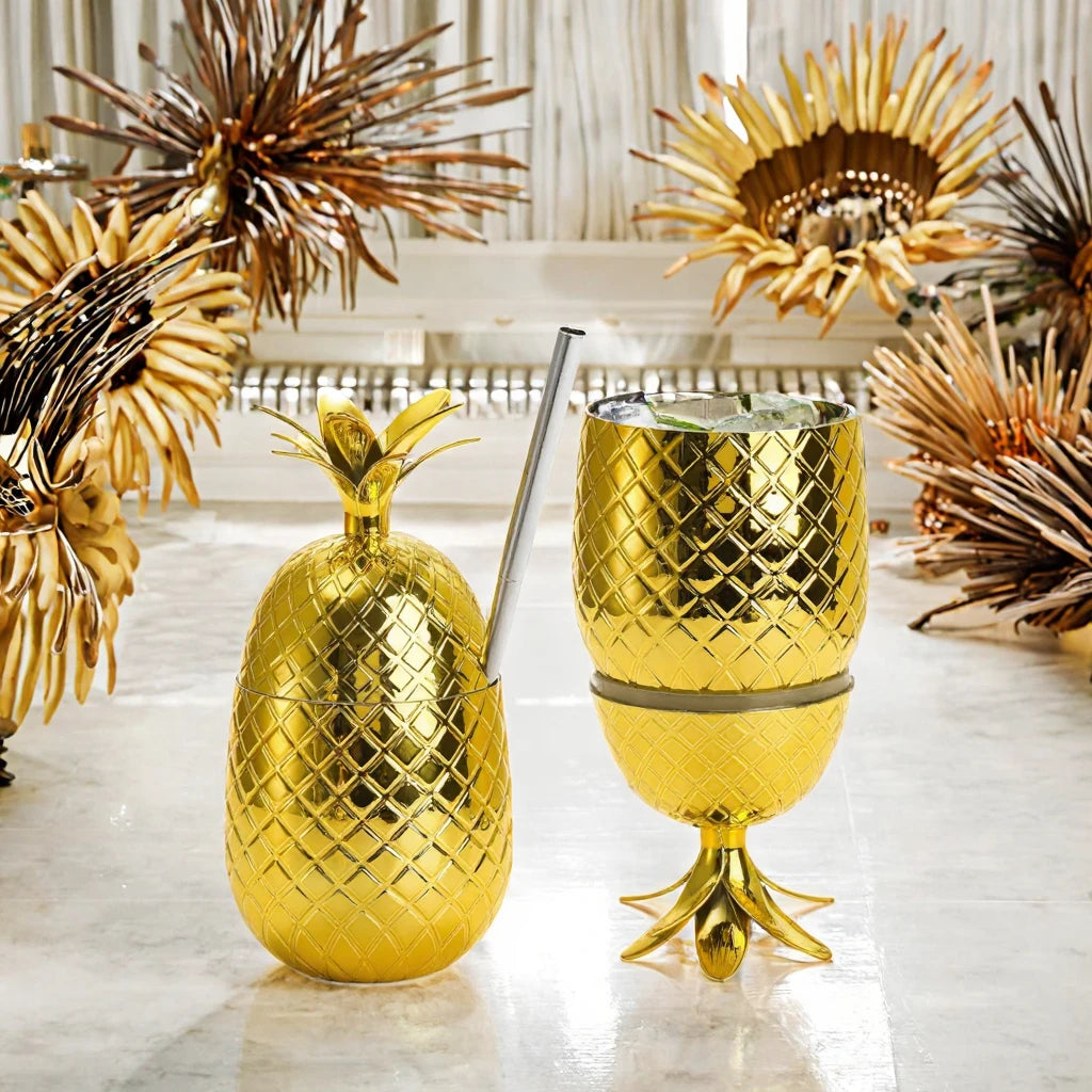 Creative Pineapple Moscow Mule Cocktail Glass Kit Stainless Steel Plastic Copper Accent Disposable Party Supplies for Parties