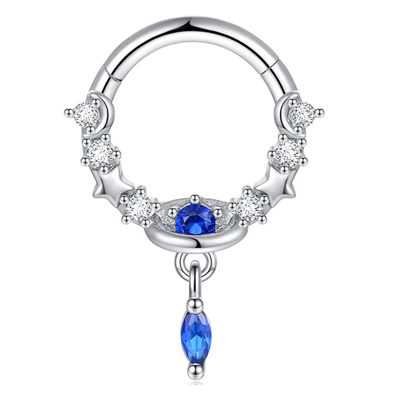 16G Stainless Steel Septum Rings Blue Planet Clear CZ Helix Earring Nose Piercing Segment Dangle Jewelry with Zircon for Women