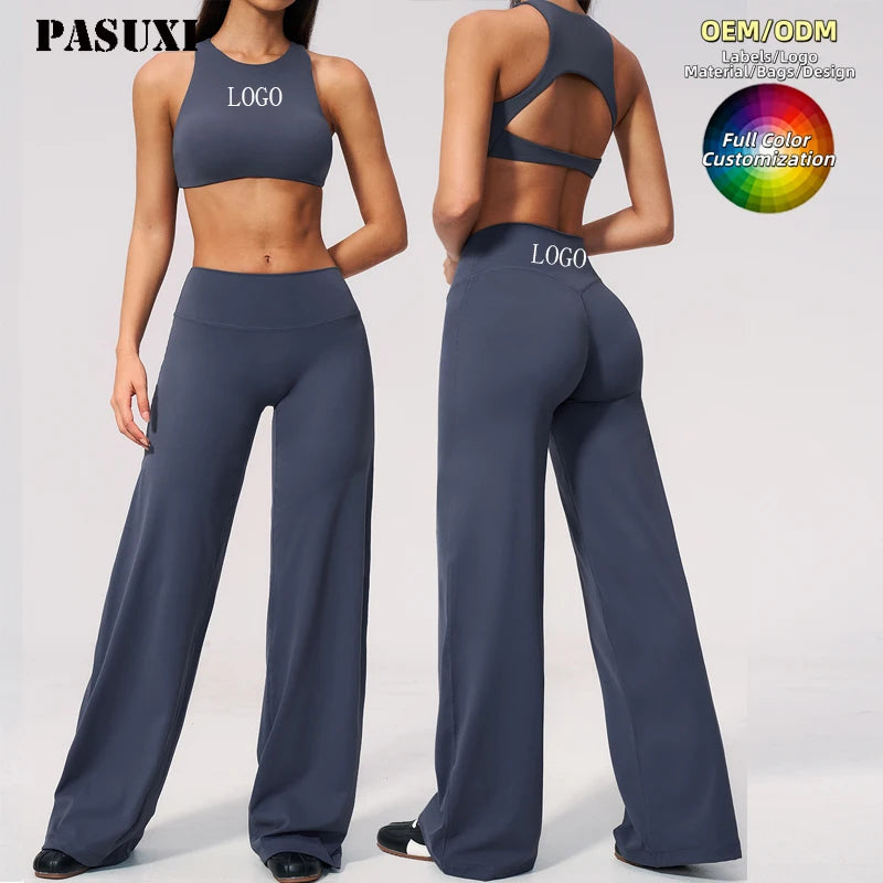 PASUXI New 2PCS Seamless Gym Clothing Yoga Outfit Pants Sports Suit Women Workout Customized Logo Spandex Nylon Gym Fitness Sets