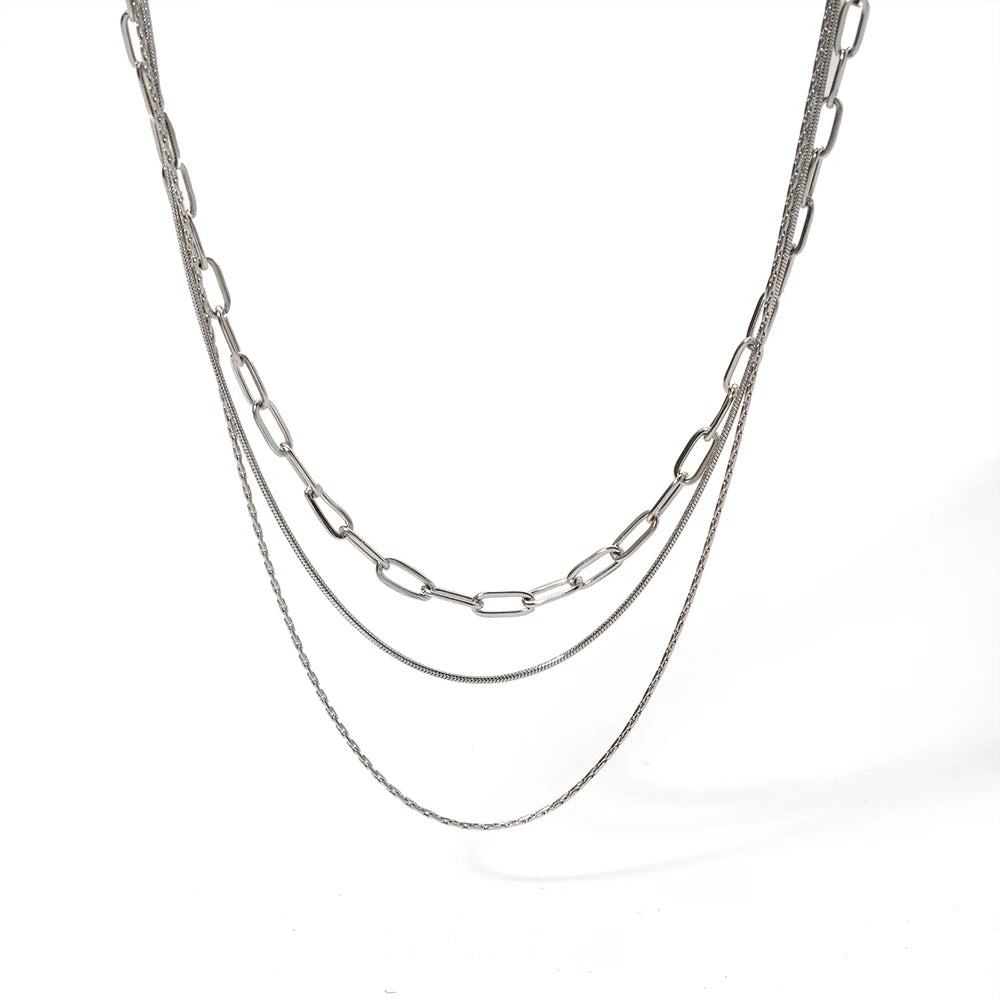 Hot Selling Stainless Steel Minimalist Silver Color Multi-Layer Link Chain Necklace for Women and Men
