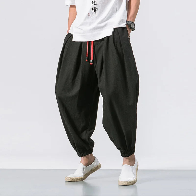 M-5XL Chinoiserie Ice Silk Men's Pants Loose Oversized Men's Pants Lantern Leggings Casual Streetwear Pants