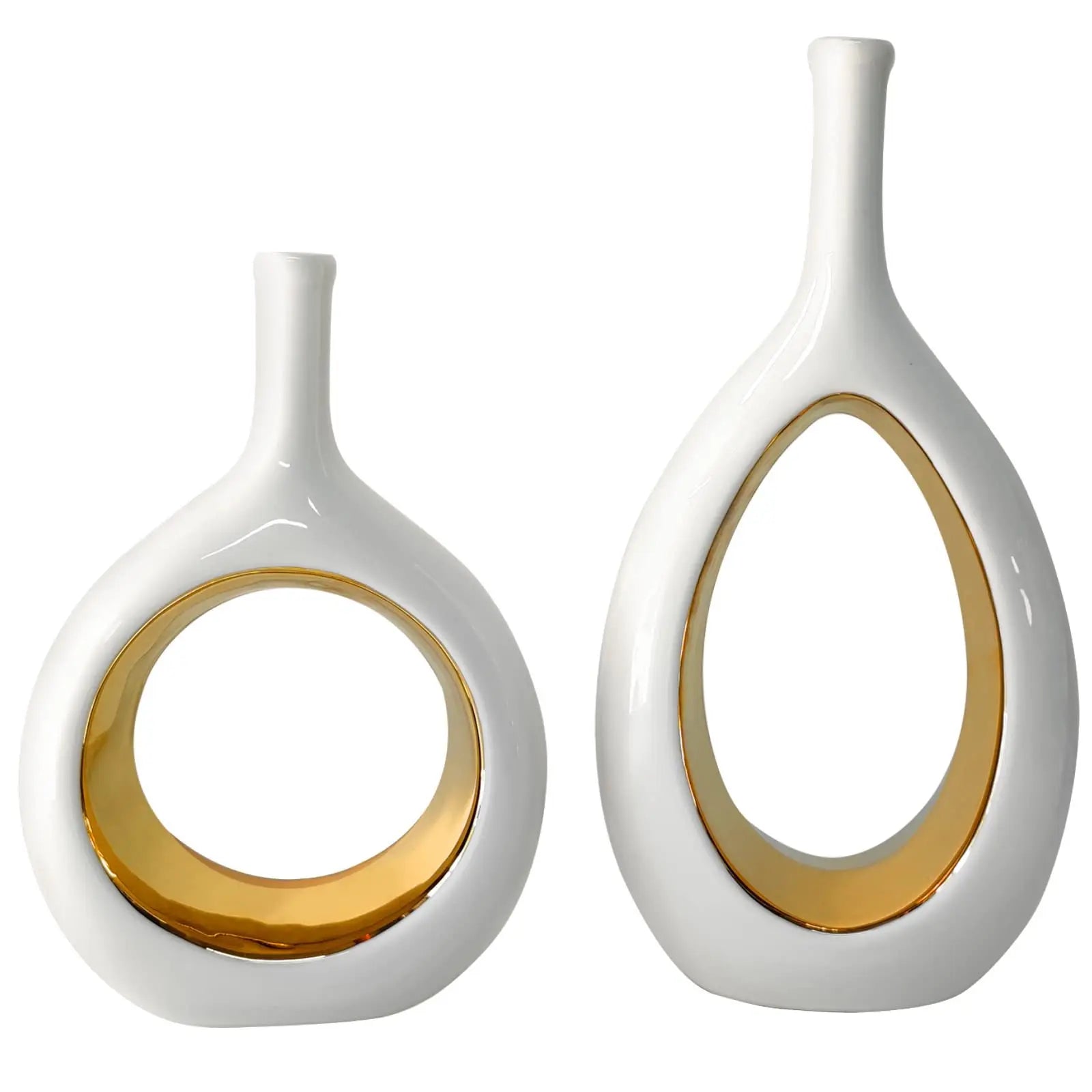 Eastern Rock Popular 2-piece Set Ceramic Hollow Vases Round Flower Vase Decor for Wedding Dinner Table Party Living Room