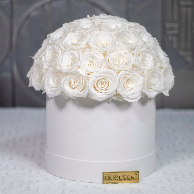 UKIQUEEN Wholesale Luxury Real Champagne Preseved Roses Last a Year Eeuwige Infinite Rosen Immortal Forever Fleurs Eternal Roses