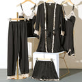 Women Satin Sleepwear Pajamas Set 5PCS Home Clothing Suit Lounge Wear With Pads Cami Short Night Dress Long Pant