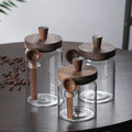 Unique Round Big 500ml Kitchen Glass Seasoning Bottle Food Spice Storage Container Jars with Wooden Lid and Wood Spoon