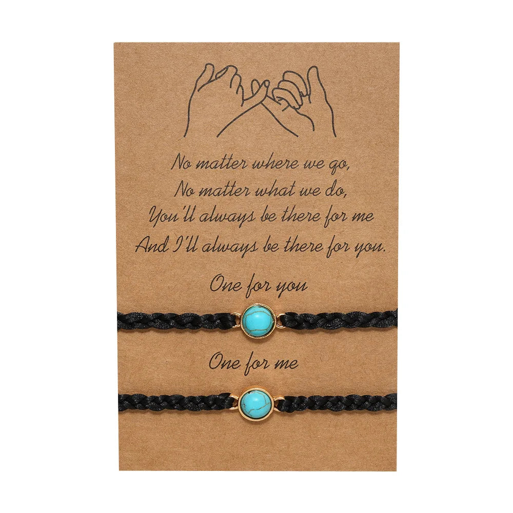 New 2Pcs Friendship Card Bracelets Gifts Adjustable Handmade Woven Braided Turquoise Beads Bracelet Set