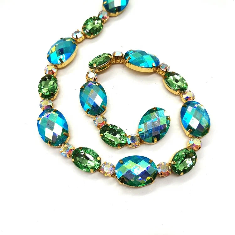Manufacture Carnival Garment Accessories Green Resin Rhinestone Trimming