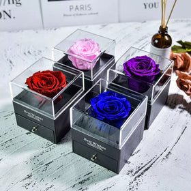 Christmas Mothers Day Gifts 4-5 cm Rose Head Preserved Rose Flower Acrylic Jewelry Box Gifts for Mom Women