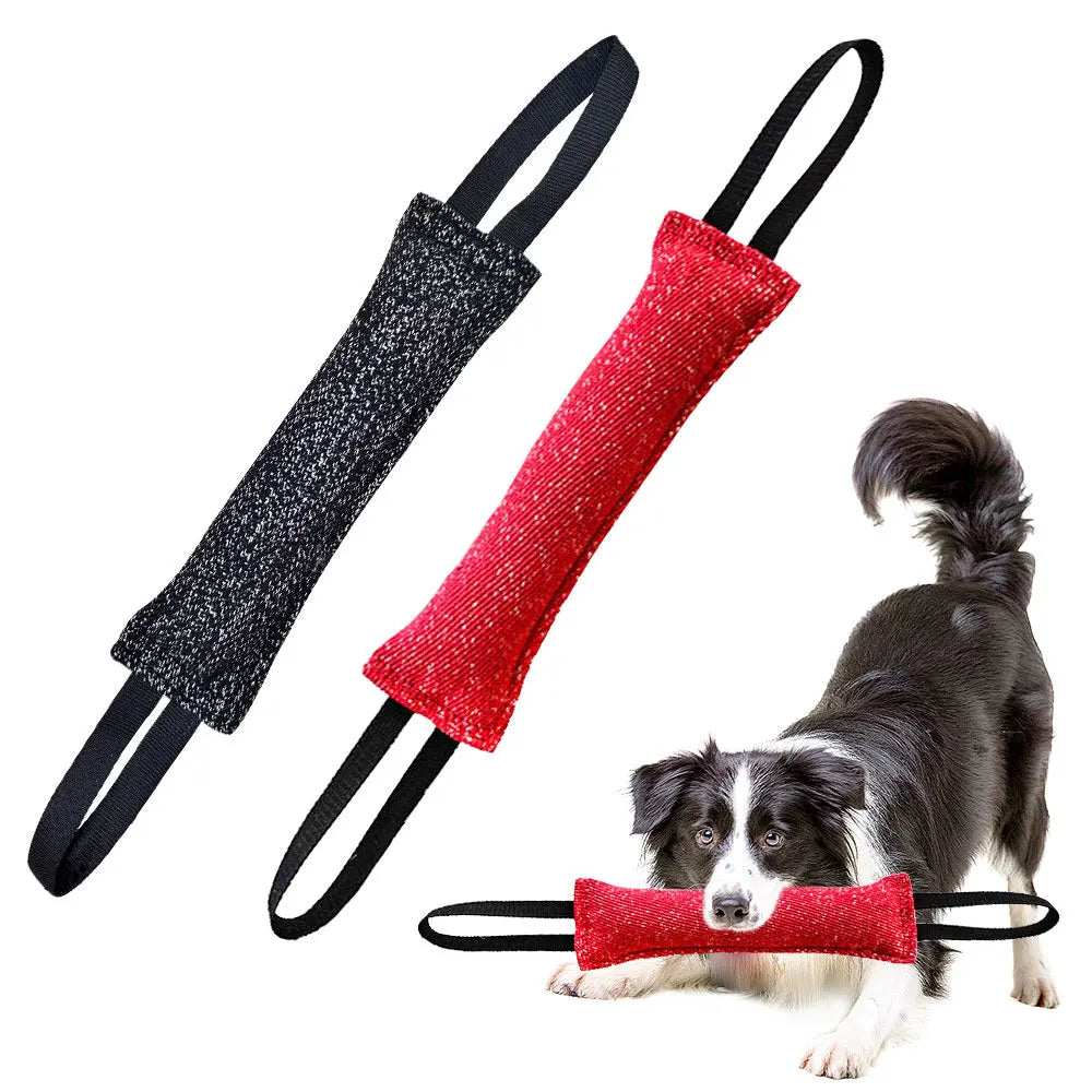 Double Handle Dog Bite Rod Stick Tug Toy Tear Resistant Hemp Cloth Dog Training Toy