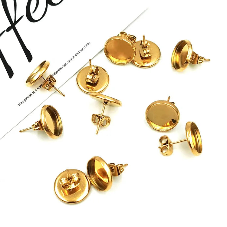 Fashion Gold Stainless Steel Welding Needle Gem Disk Earring Studs Plug Base for DIY Handmade Ear Accessories