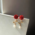 GT OEM Pendientes De Mujer Pearl Earring for Jewelry Gifts S925 Silver Needle Retro Rose White Flower Resin Earrings
