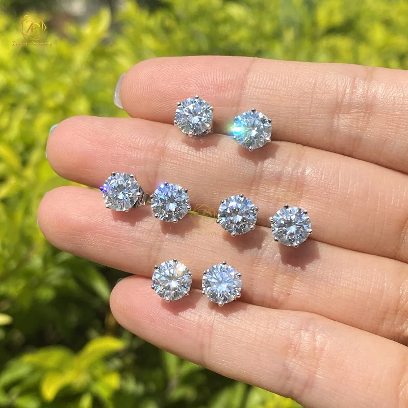 Silver Plated 10k14k18k Gold White Round Diamond 1ct 2ct 3ct Moissanite Silver Earrings Stud Women Fine Jewelry