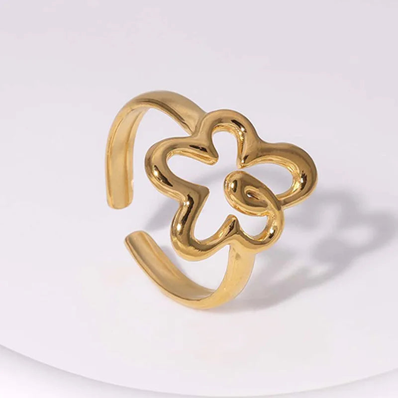 BM Waterproof Jewelry Wholesale Stainless Steel Cute Flower Gold Ring for Women