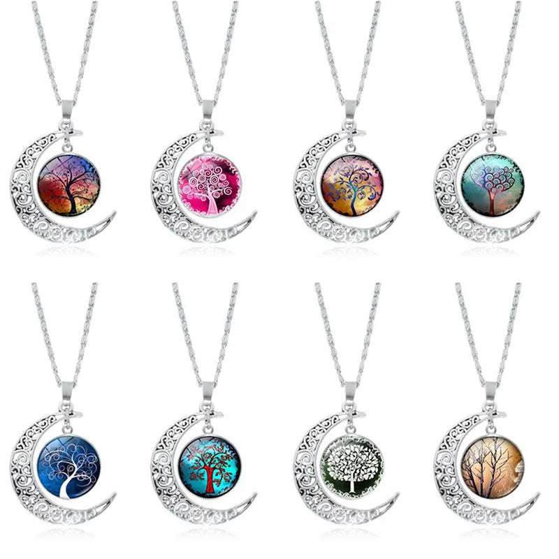 Trending Products 2023 New Arrivals Fantasy Moon Necklace Vintage Tree of Life Moon Pendant Necklace