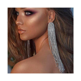 Fashionable Long Rhinestone Tassel Drop Earrings Diamond Long Gold Geometric Earrings Jewelry for Women