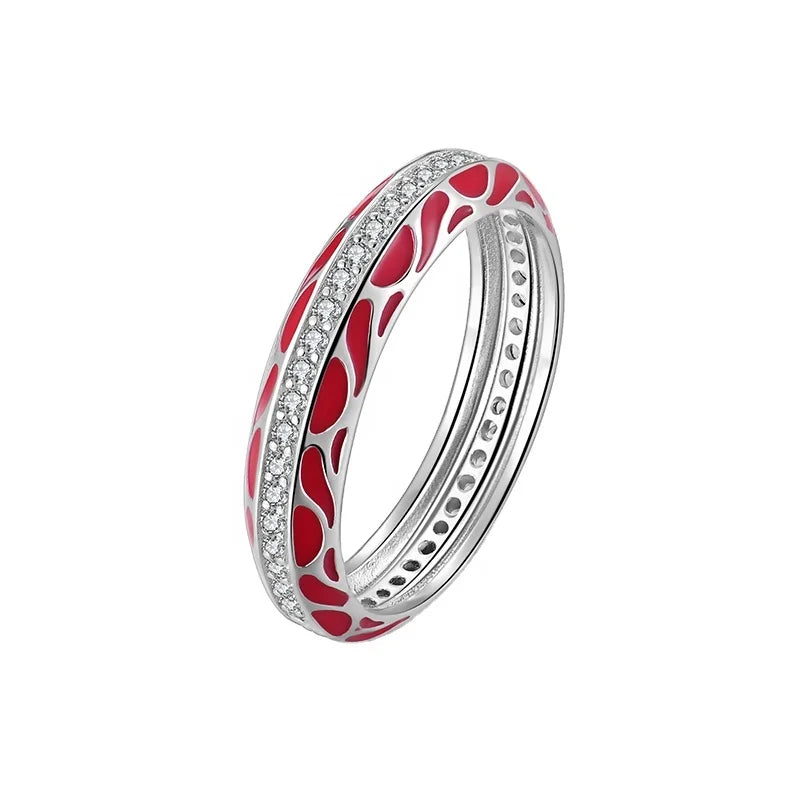 Band Finger Jewelry  Cubic Zircon Snake Band Red Design Low Price 925 Silver Enamel Color Ring Silver