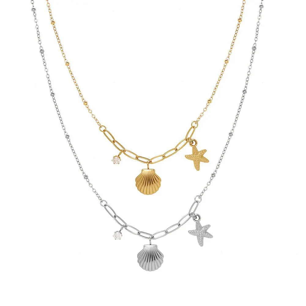 Fenny 18K Gold Plated Waterproof Dainty Delicate Shell Claw Zirconia Starfish Pendant Stainless Steel Necklace for Women MegaBDM