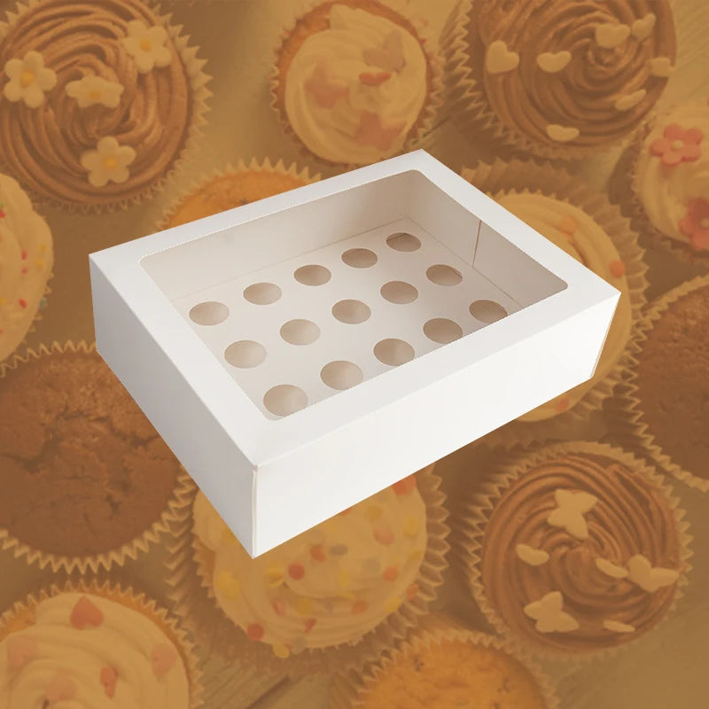 Custom Wholesale White Cake Cardboard Paper Boxes  Food Packaging Boxes Cupcake Boxes With 24 Holes