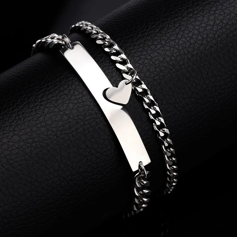 316L Stainless Steel Bracelet Set Fashion Women Men Hollow Heart Couple Silver Color Chain Bracelet Jewelry Valentine Gift