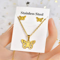 Tarnish Free Jewelry 2022 Gold Stainless Steel  Animal Butterfly Earrings and Necklace Jewelry Set for Women 2025