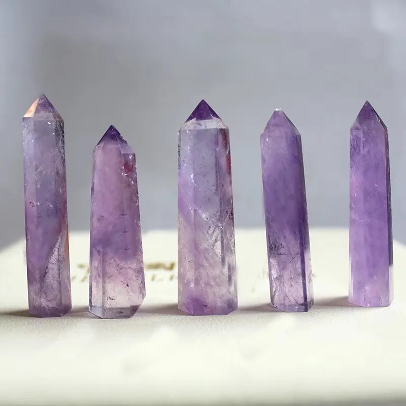Natural Amethyst Reiki Chakra Stones Decor for Home Desk Office Healing Single-Pointed Crystal Wand