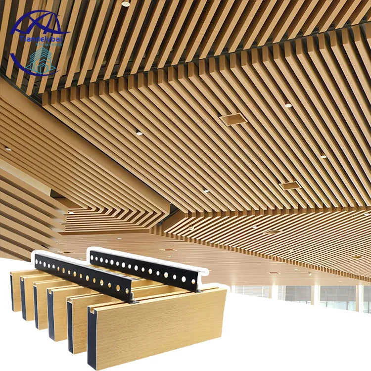 Suspended Decor Metal Ceiling Aluminum Linear Wood Grain Baffle Ceiling System