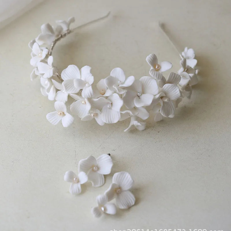 SLBRIDAL Handmade Luxury Rhinestones Freshwater Pearls Ceram Flower Bridal Tiara Wedding Bridesmaids Crown Women Hair Jewelry