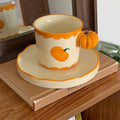 Cute Pumpkin Handle Ceramic Coffee Cup with Saucer  Ins Korean Style Insulated Ceramic Cup