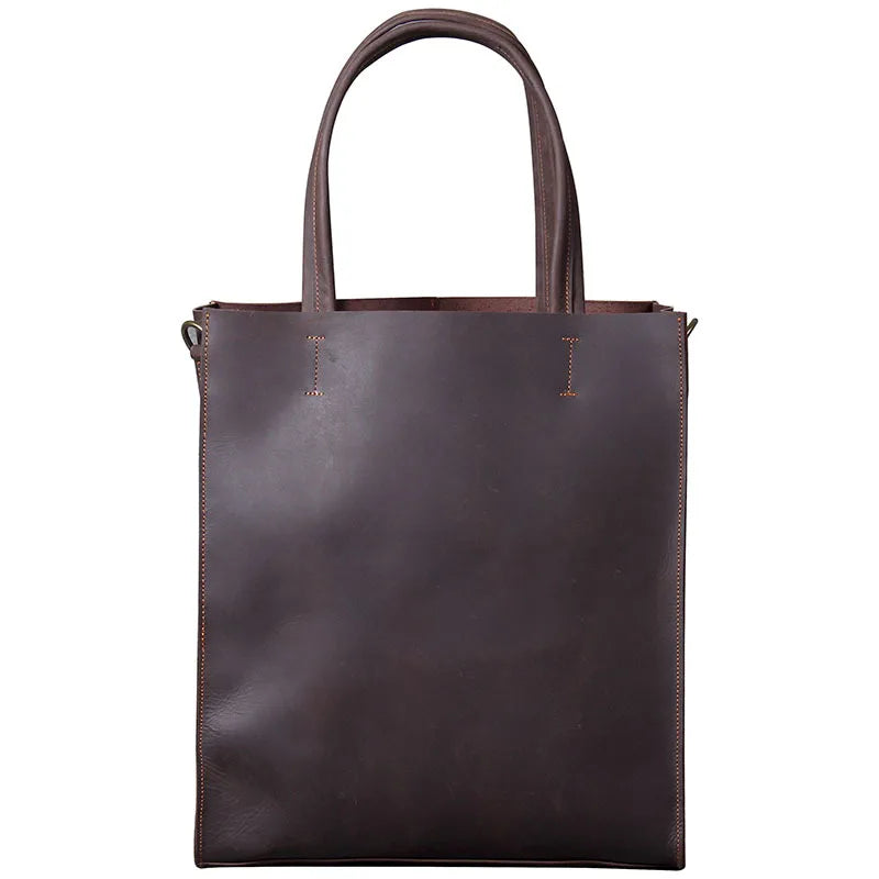 Detachable Straps Dark Coffee 15 Inch Laptop Shopping Work Leather Tote Messenger Shoulder Bags